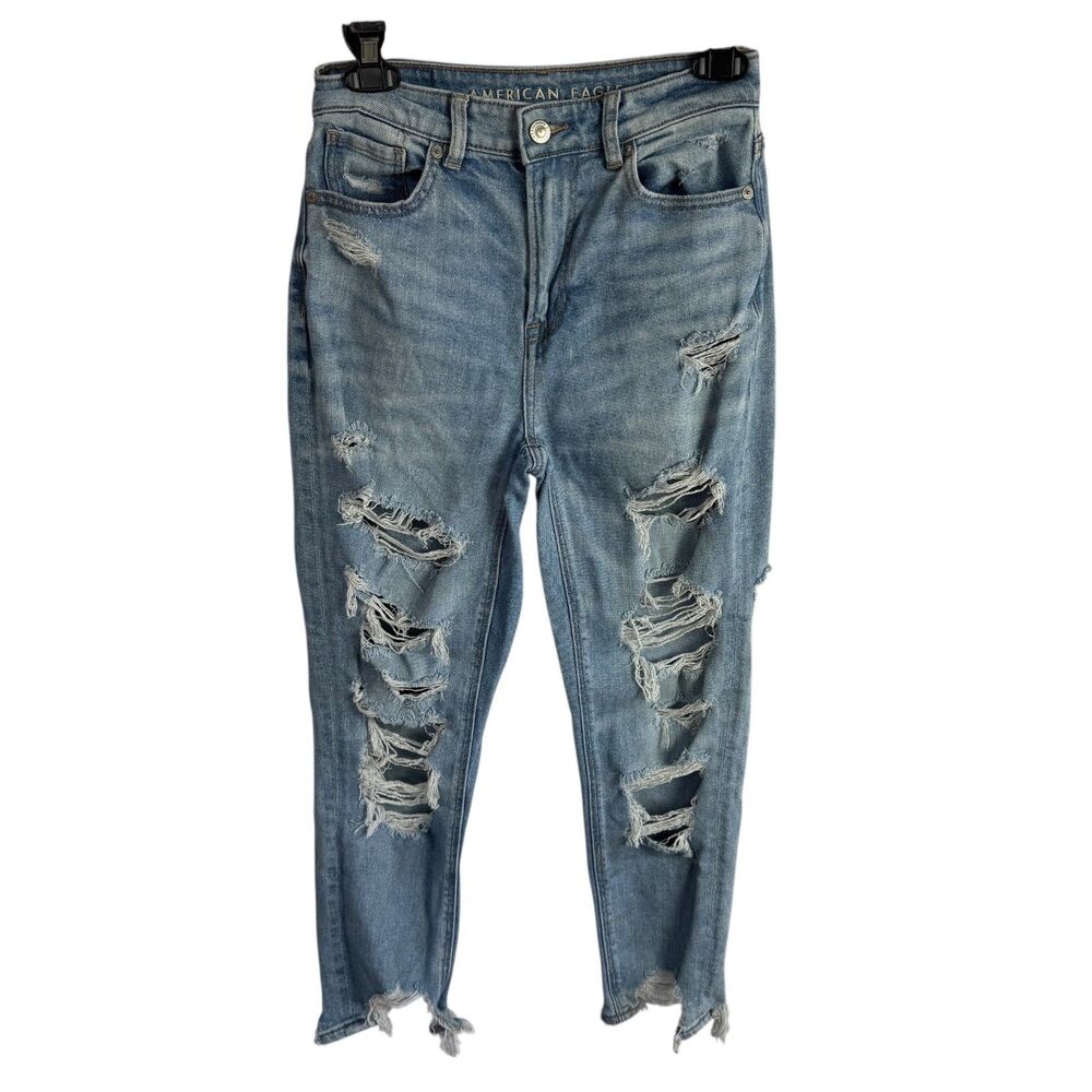American Eagle Women's Mom Jeans Size 0 Short Blue Denim Distressed